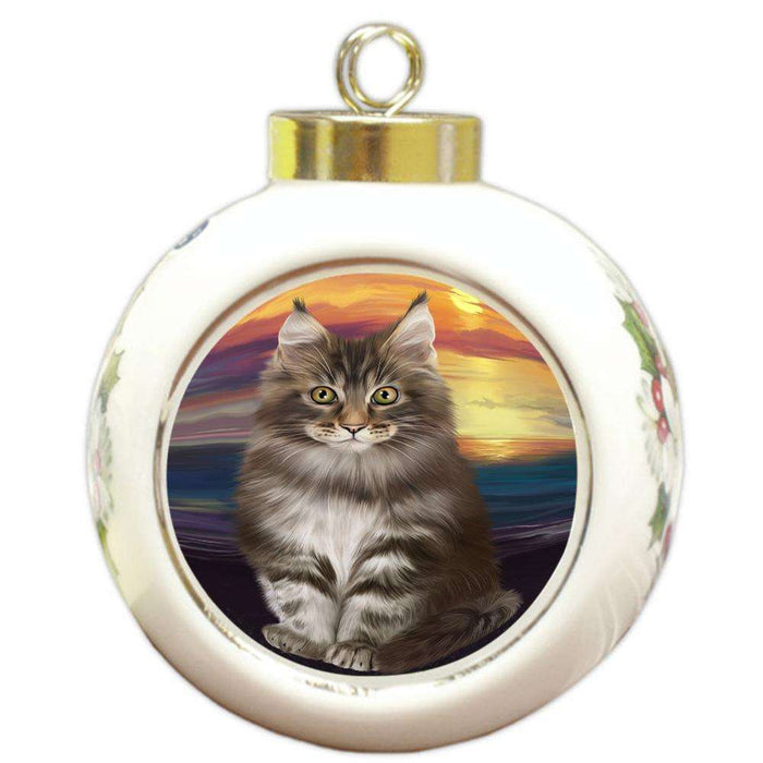 Maine Coon Cat Round Ball Christmas Ornament RBPOR51760