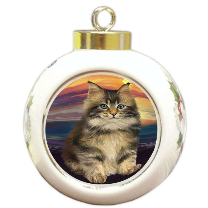 Maine Coon Cat Round Ball Christmas Ornament RBPOR51761