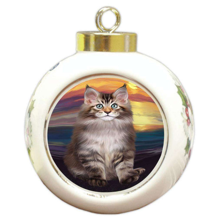 Maine Coon Cat Round Ball Christmas Ornament RBPOR51762