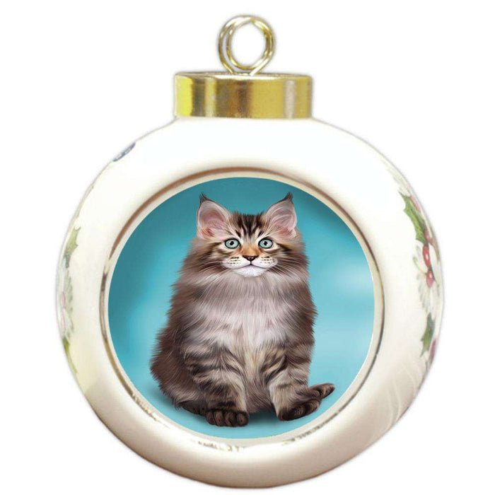 Maine Coon Cat Round Ball Christmas Ornament RBPOR51763