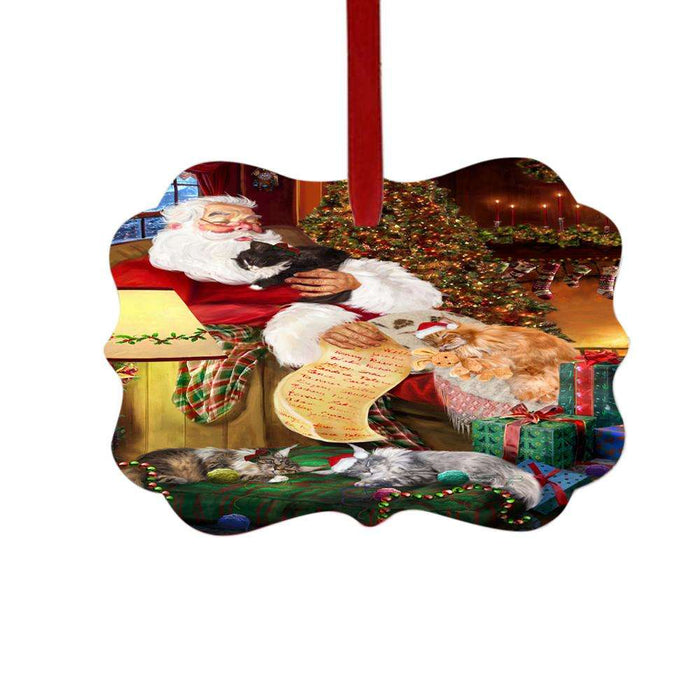 Maine Coon Cats and Kittens Sleeping with Santa Double-Sided Photo Benelux Christmas Ornament LOR49295