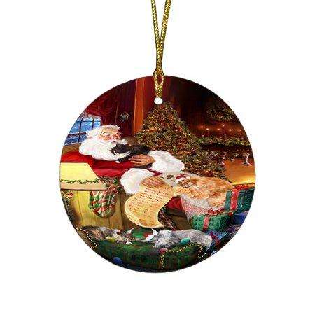 Maine Coon Cats and Kittens Sleeping with Santa Round Christmas Ornament D392