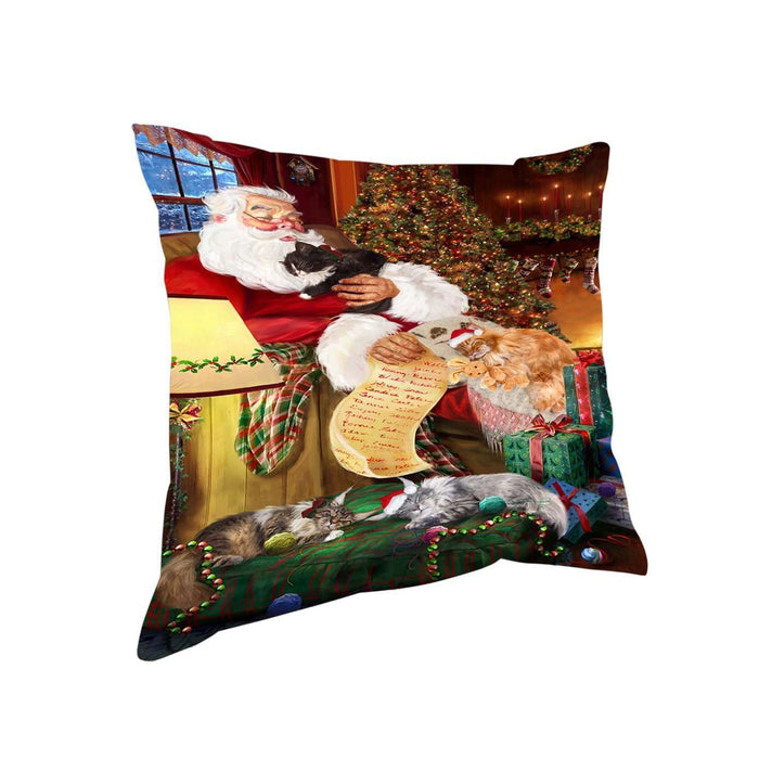 Maine Coon Cats and Kittens Sleeping with Santa Throw Pillow