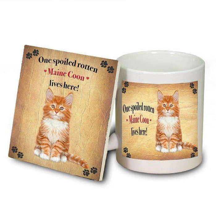 Maine Coon Spoiled Rotten Cat Coaster and Mug Combo Gift Set