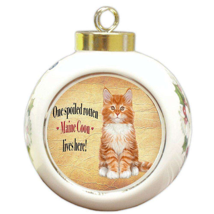 Maine Coon Spoiled Rotten Cat Round Ceramic Christmas Ornament