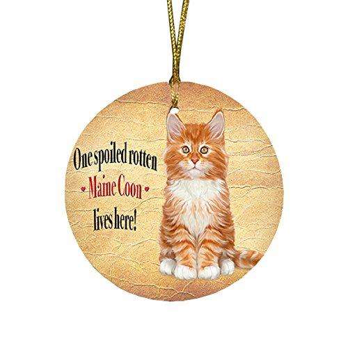 Maine Coon Spoiled Rotten Cat Round Christmas Ornament