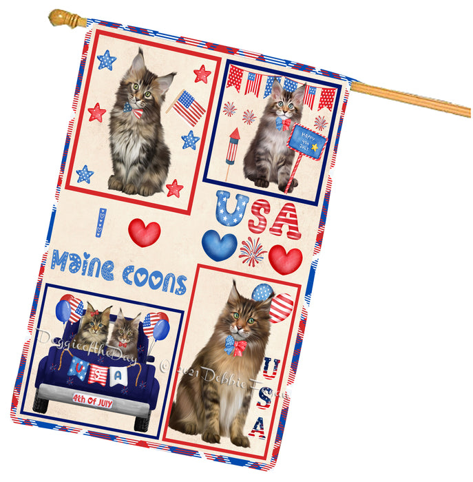 4th of July Independence Day I Love USA Maine Coon Cats House flag FLG66971