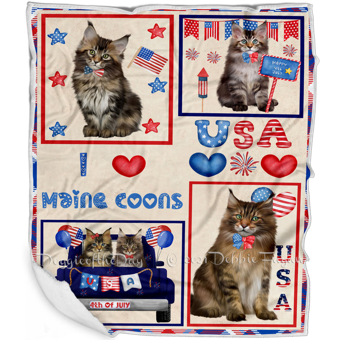4th of July Independence Day I Love USA Maine Coon Cats Blanket BLNKT143518