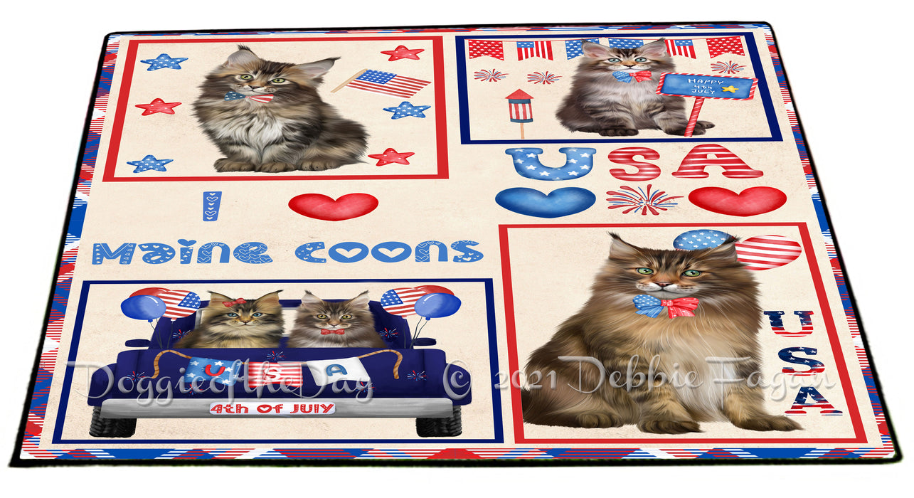 4th of July Independence Day I Love USA Maine Coon Cats Floormat FLMS56251 Floormat FLMS56251