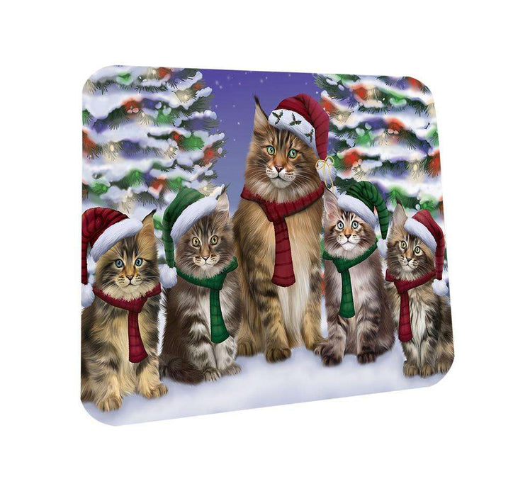 Maine Coons Cat Christmas Family Portrait in Holiday Scenic Background  Coasters Set of 4 CST52676