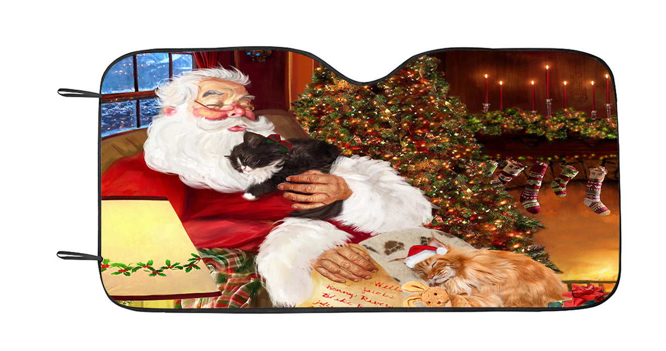 Santa Sleeping with Maine Coon Cats Car Sun Shade