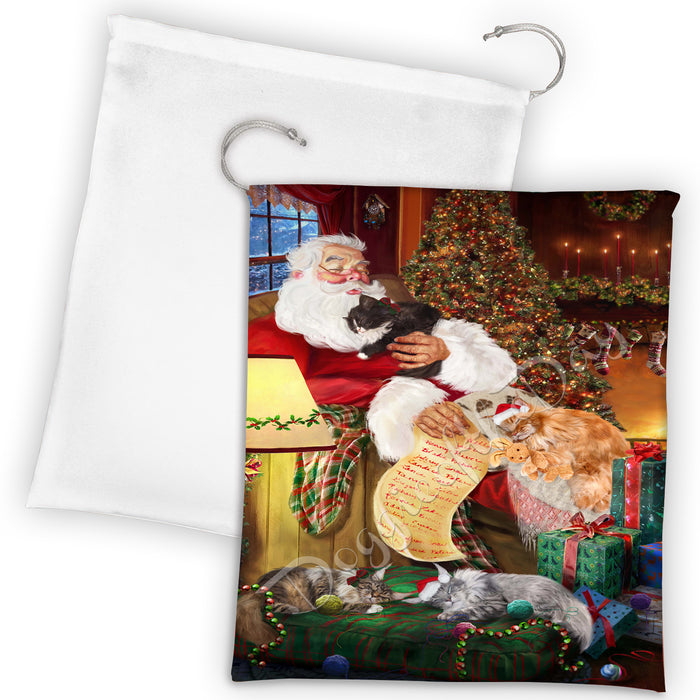 Santa Sleeping with Manx Cats Drawstring Laundry or Gift Bag LGB48825