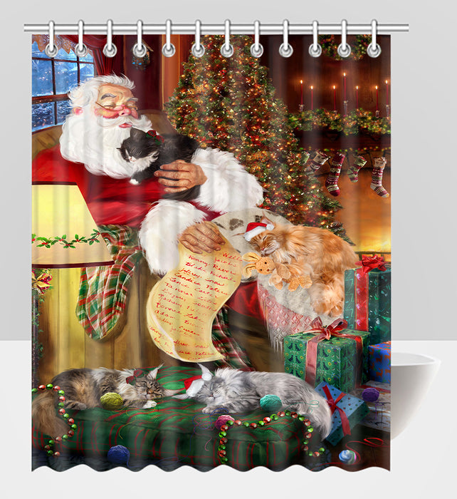 Santa Sleeping with Maine Coon Cats Shower Curtain