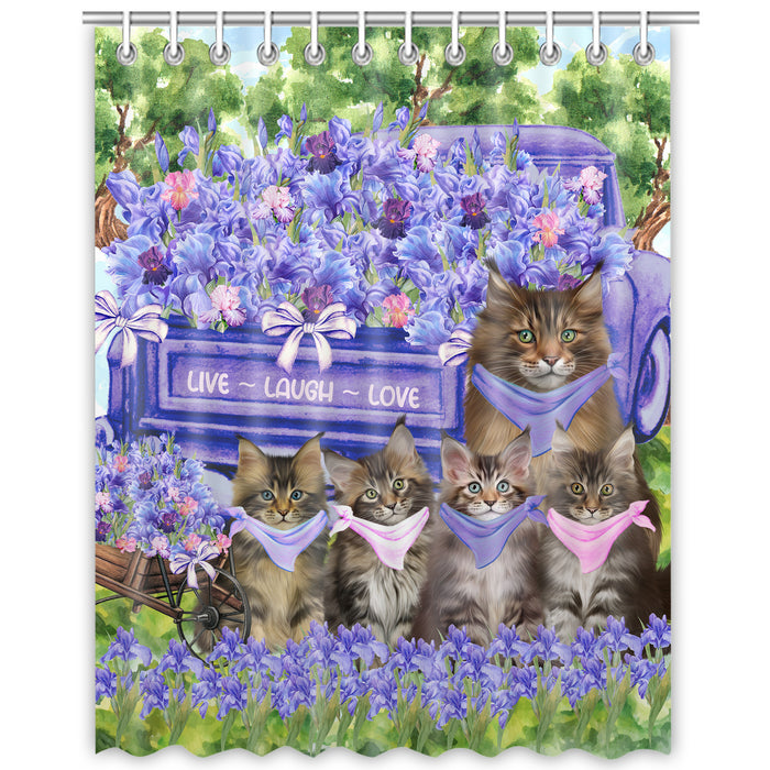 Maine Coon Shower Curtain, Personalized Bathtub Curtains for Bathroom Decor with Hooks, Explore a Variety of Designs, Custom, Pet Gift for Cat Lovers