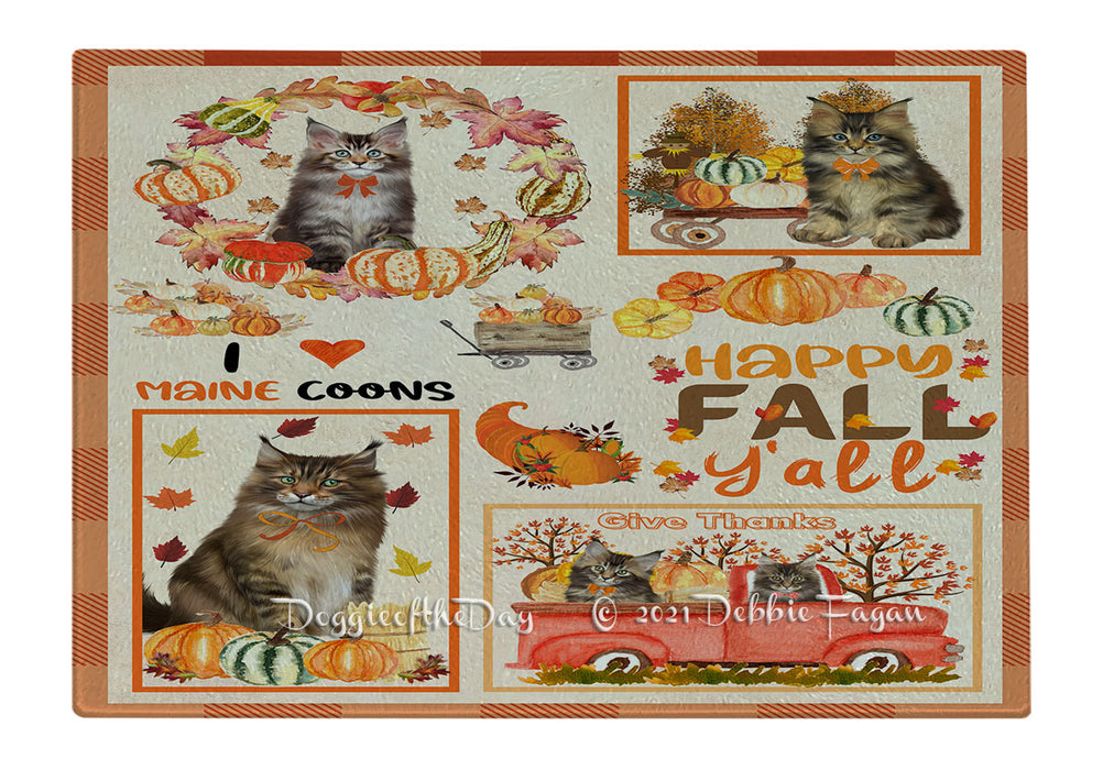 Happy Fall Y'all Pumpkin Maine Coon Cats Cutting Board - Easy Grip Non-Slip Dishwasher Safe Chopping Board Vegetables C79927