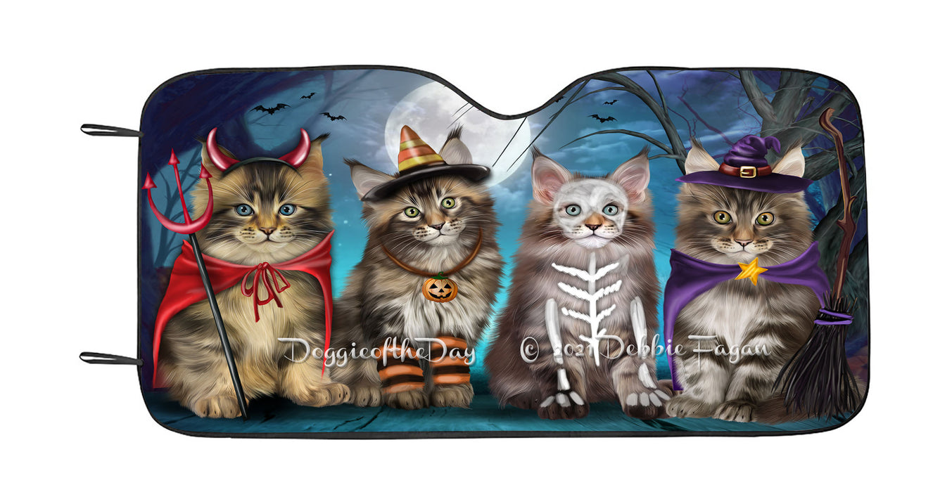 Happy Halloween Trick or Treat Maine Coon Cats Car Sun Shade Cover Curtain