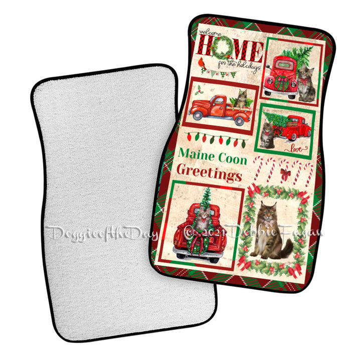 Welcome Home for Christmas Holidays Maine Coon Cats Polyester Anti-Slip Vehicle Carpet Car Floor Mats CFM48406