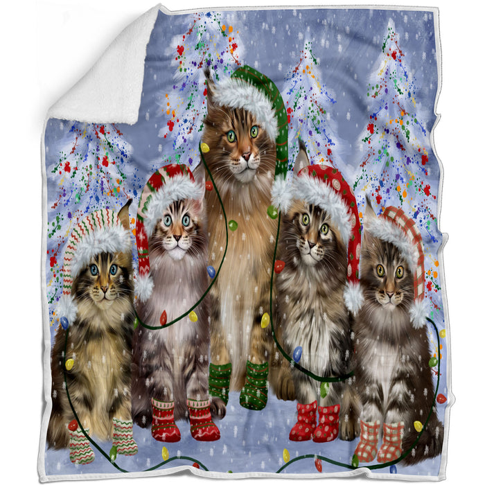 Christmas Lights and Maine Coon Cats Blanket - Lightweight Soft Cozy and Durable Bed Blanket - Animal Theme Fuzzy Blanket for Sofa Couch