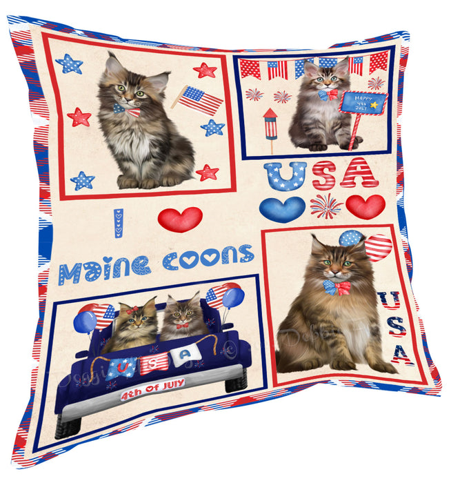 4th of July Independence Day I Love USA Maine Coon Cats Pillow with Top Quality High-Resolution Images - Ultra Soft Pet Pillows for Sleeping - Reversible & Comfort - Ideal Gift for Dog Lover - Cushion for Sofa Couch Bed - 100% Polyester