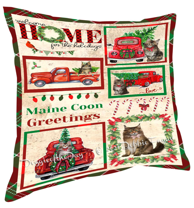 Welcome Home for Christmas Holidays Maine Coon Cats Pillow with Top Quality High-Resolution Images - Ultra Soft Pet Pillows for Sleeping - Reversible & Comfort - Ideal Gift for Dog Lover - Cushion for Sofa Couch Bed - 100% Polyester