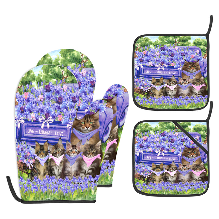 Maine Coon Oven Mitts and Pot Holder: Explore a Variety of Designs, Potholders with Kitchen Gloves for Cooking, Custom, Personalized, Gifts for Pet & Cat Lover