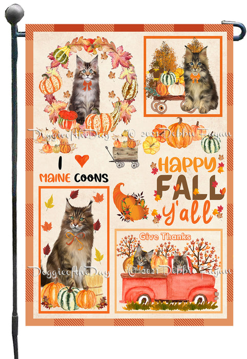 Happy Fall Y'all Pumpkin Maine Coon Cats Garden Flags- Outdoor Double Sided Garden Yard Porch Lawn Spring Decorative Vertical Home Flags 12 1/2"w x 18"h