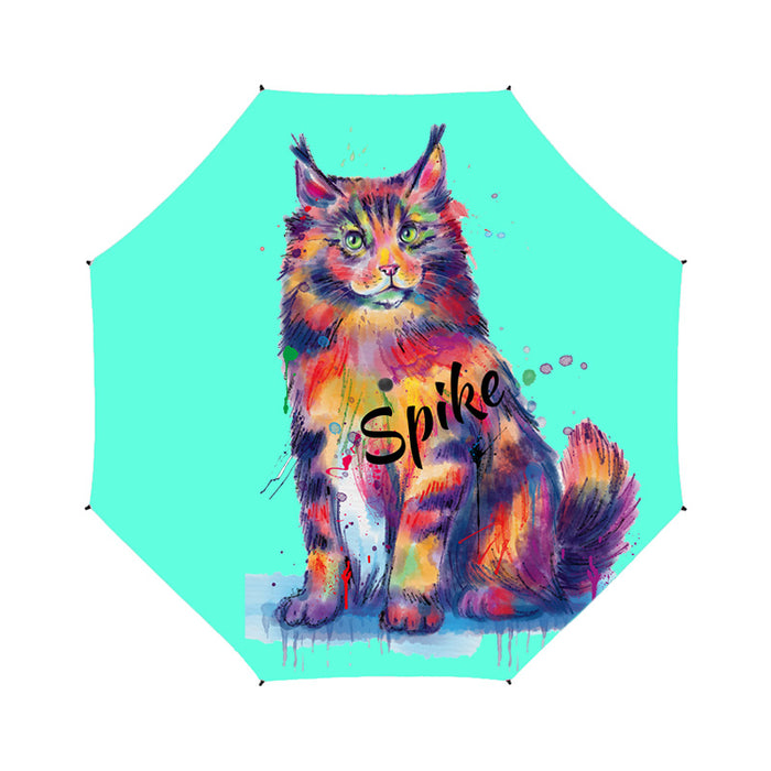 Custom Pet Name Personalized Watercolor Maine Coon CatSemi-Automatic Foldable Umbrella