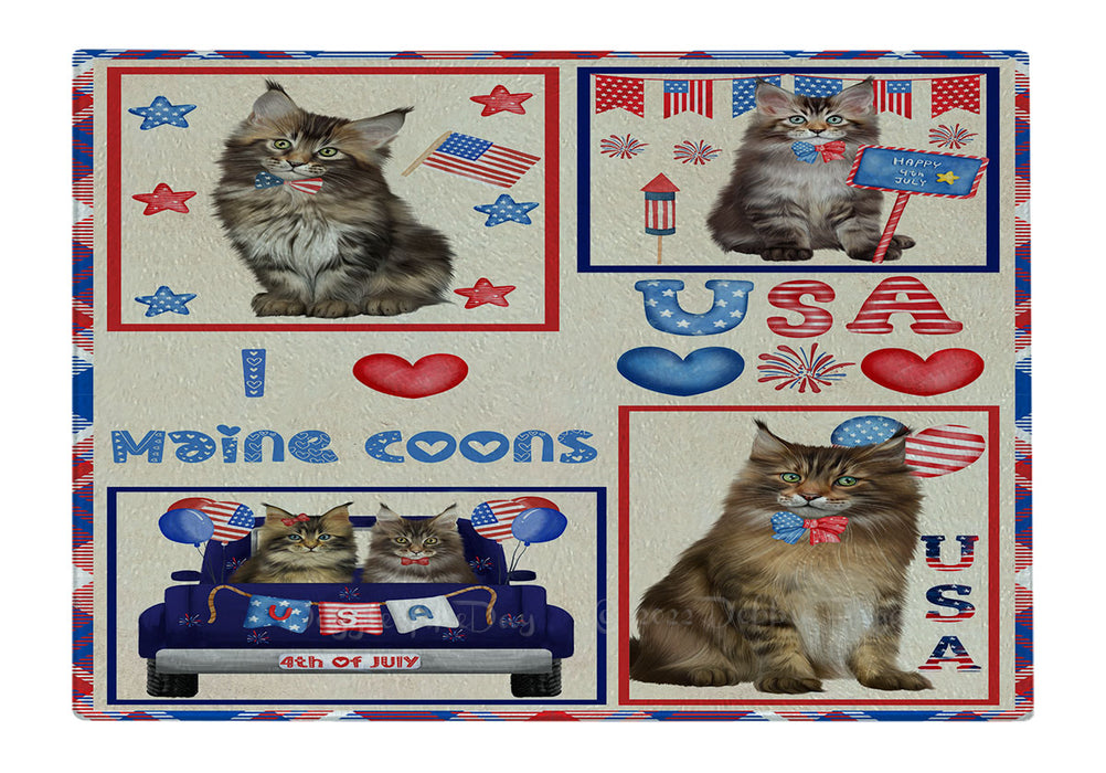 4th of July Independence Day I Love USA Maine Coon Cats Cutting Board - For Kitchen - Scratch & Stain Resistant - Designed To Stay In Place - Easy To Clean By Hand - Perfect for Chopping Meats, Vegetables