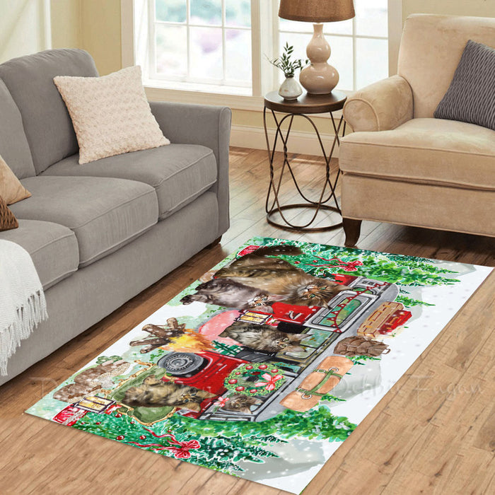 Christmas Time Camping with Maine Coon Cats Area Rug - Ultra Soft Cute Pet Printed Unique Style Floor Living Room Carpet Decorative Rug for Indoor Gift for Pet Lovers