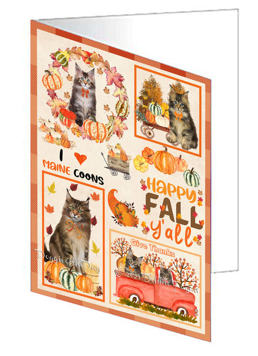 Happy Fall Y'all Pumpkin Maine Coon Cats Handmade Artwork Assorted Pets Greeting Cards and Note Cards with Envelopes for All Occasions and Holiday Seasons GCD77051