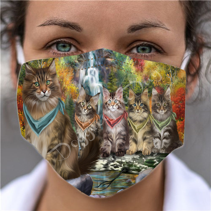 Scenic Waterfall Maine Coon Cats Face Mask FM49315