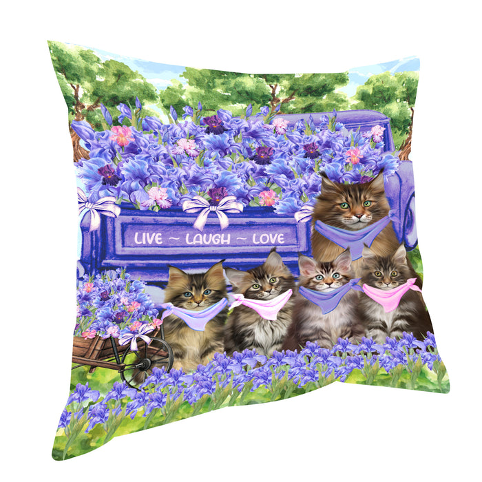 Maine Coon Throw Pillow, Explore a Variety of Custom Designs, Personalized, Cushion for Sofa Couch Bed Pillows, Pet Gift for Cat Lovers