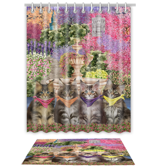 Maine Coon Shower Curtain with Bath Mat Combo: Curtains with hooks and Rug Set Bathroom Decor, Custom, Explore a Variety of Designs, Personalized, Pet Gift for Dog Lovers