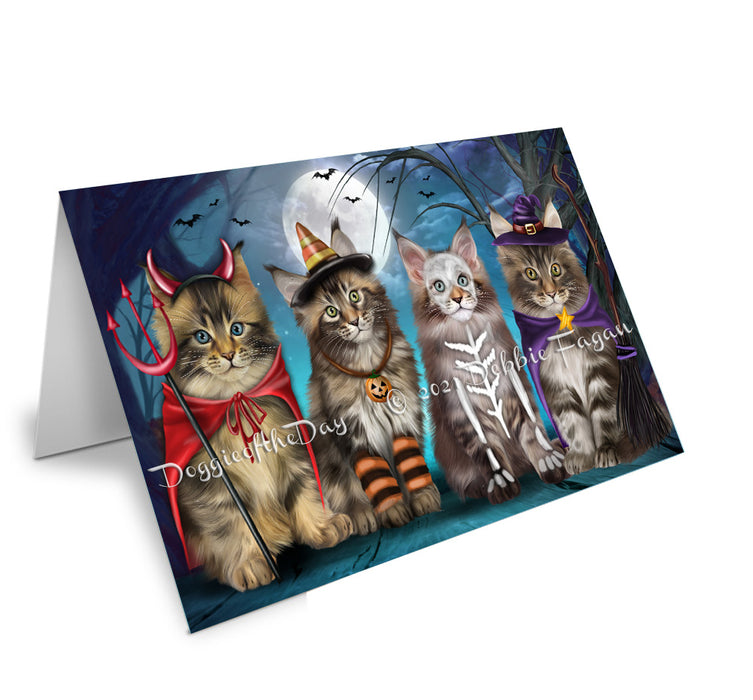 Happy Halloween Trick or Treat Maine Coon Cats Handmade Artwork Assorted Pets Greeting Cards and Note Cards with Envelopes for All Occasions and Holiday Seasons GCD76775