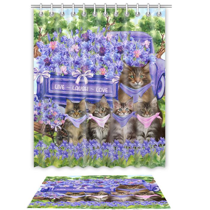Maine Coon Shower Curtain with Bath Mat Set, Custom, Curtains and Rug Combo for Bathroom Decor, Personalized, Explore a Variety of Designs, Dog Lover's Gifts