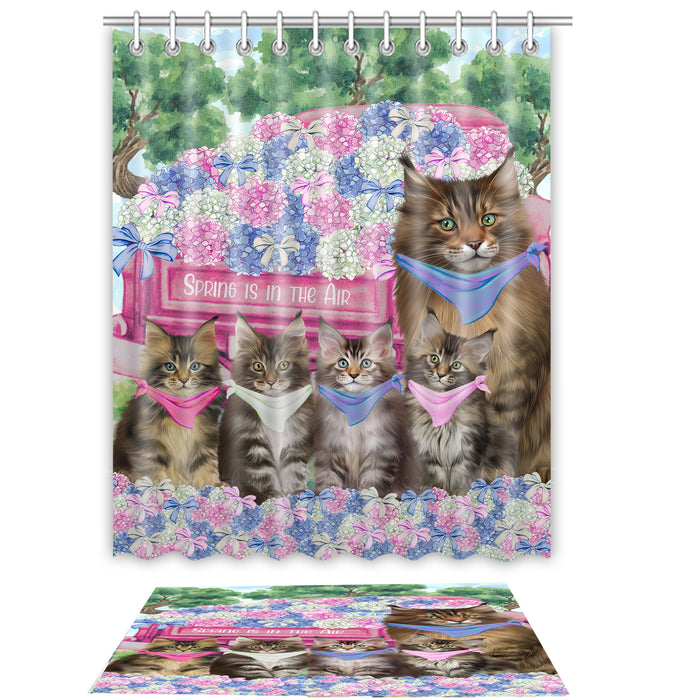 Maine Coon Shower Curtain & Bath Mat Set, Custom, Explore a Variety of Designs, Personalized, Curtains with hooks and Rug Bathroom Decor, Halloween Gift for Dog Lovers