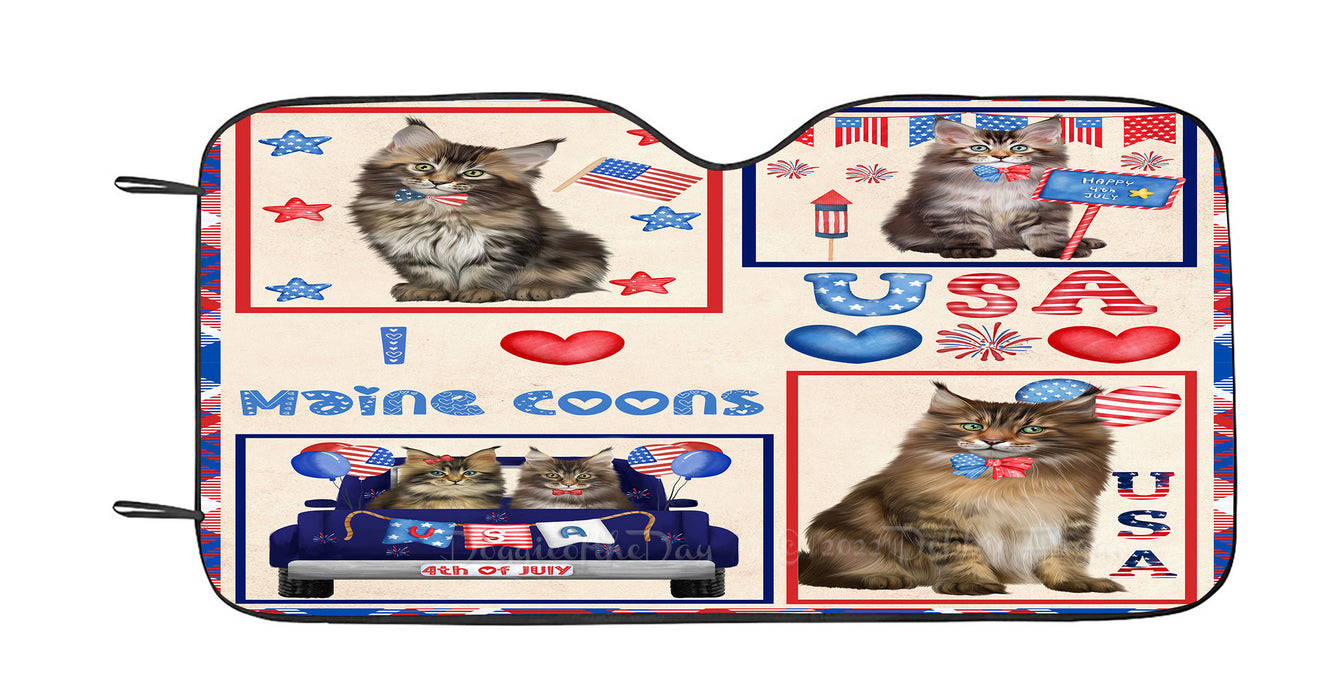 4th of July Independence Day I Love USA Maine Coon Cats Car Sun Shade Cover Curtain