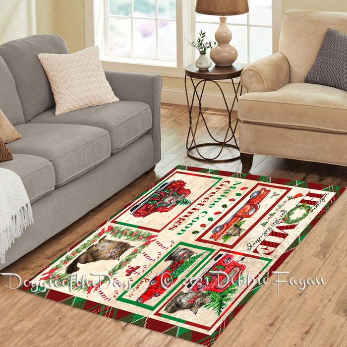 Welcome Home for Christmas Holidays Maine Coon Cats Polyester Living Room Carpet Area Rug ARUG65004
