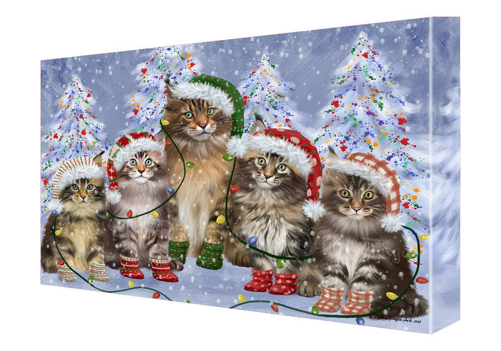 Christmas Lights and Maine Coon Cats Canvas Wall Art - Premium Quality Ready to Hang Room Decor Wall Art Canvas - Unique Animal Printed Digital Painting for Decoration