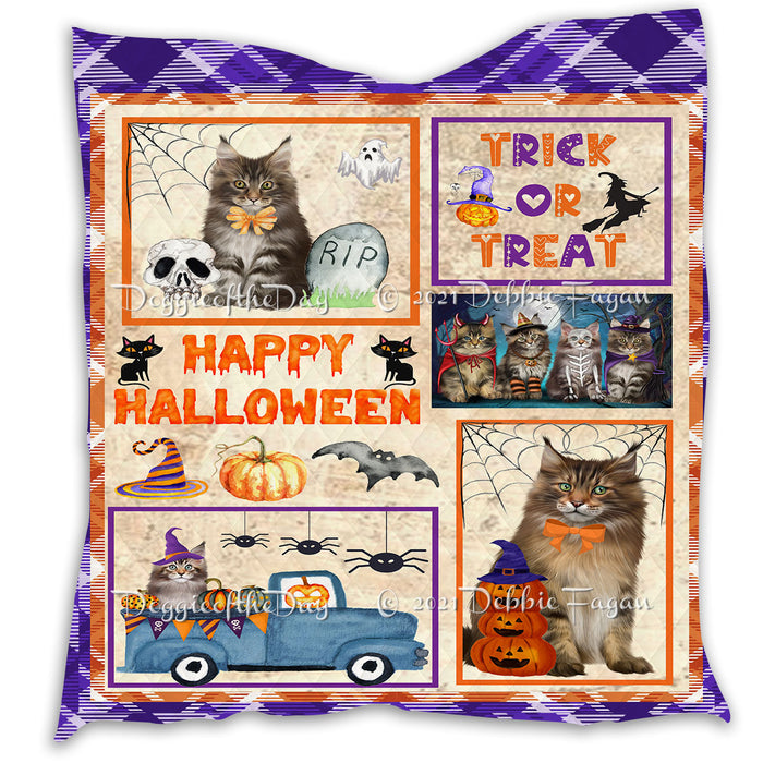 Happy Halloween Trick or Treat Pumpkin Maine Coon Cats Lightweight Soft Bedspread Coverlet Bedding Quilt QUILT60971
