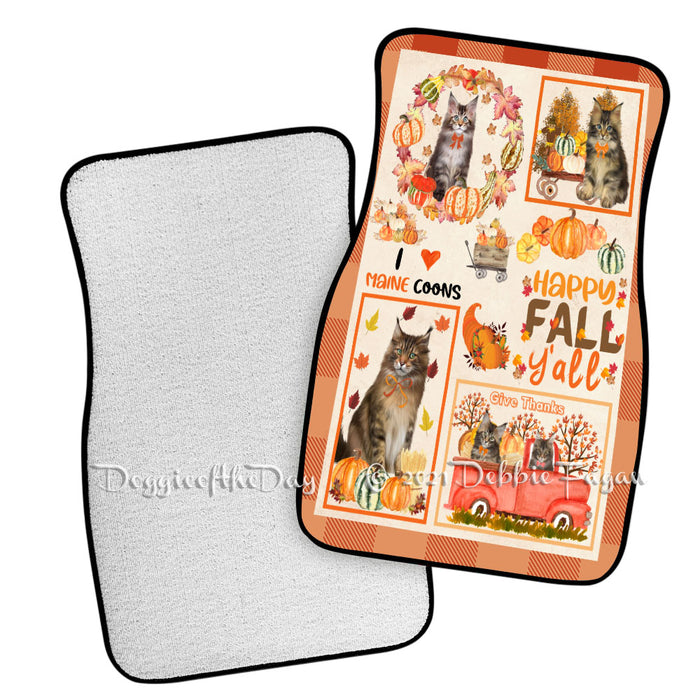 Happy Fall Y'all Pumpkin Maine Coon Cats Polyester Anti-Slip Vehicle Carpet Car Floor Mats CFM49240