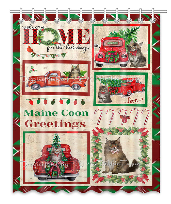 Welcome Home for Christmas Holidays Maine Coon Cats Shower Curtain Bathroom Accessories Decor Bath Tub Screens