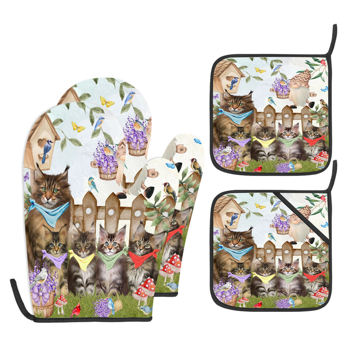 Maine Coon Oven Mitts and Pot Holder Set, Explore a Variety of Personalized Designs, Custom, Kitchen Gloves for Cooking with Potholders, Pet and Cat Gift Lovers
