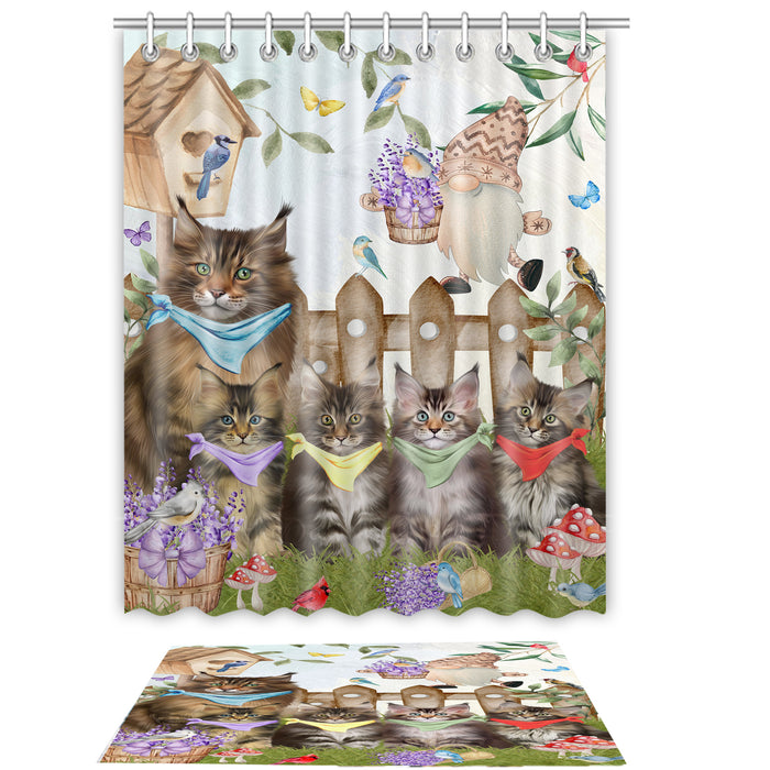 Maine Coon Shower Curtain with Bath Mat Set: Explore a Variety of Designs, Personalized, Custom, Curtains and Rug Bathroom Decor, Dog and Pet Lovers Gift
