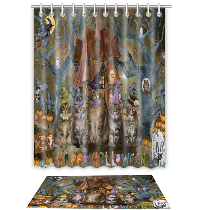 Maine Coon Shower Curtain & Bath Mat Set - Explore a Variety of Personalized Designs - Custom Rug and Curtains with hooks for Bathroom Decor - Pet and Dog Lovers Gift