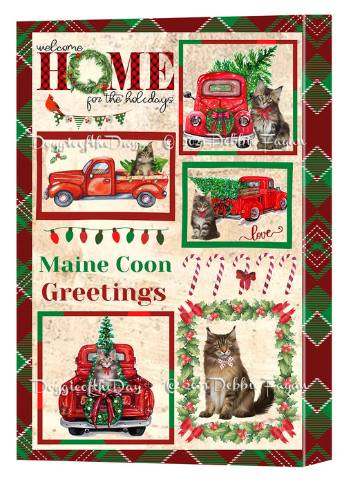 Welcome Home for Christmas Holidays Maine Coon Cats Canvas Wall Art Decor - Premium Quality Canvas Wall Art for Living Room Bedroom Home Office Decor Ready to Hang CVS149669
