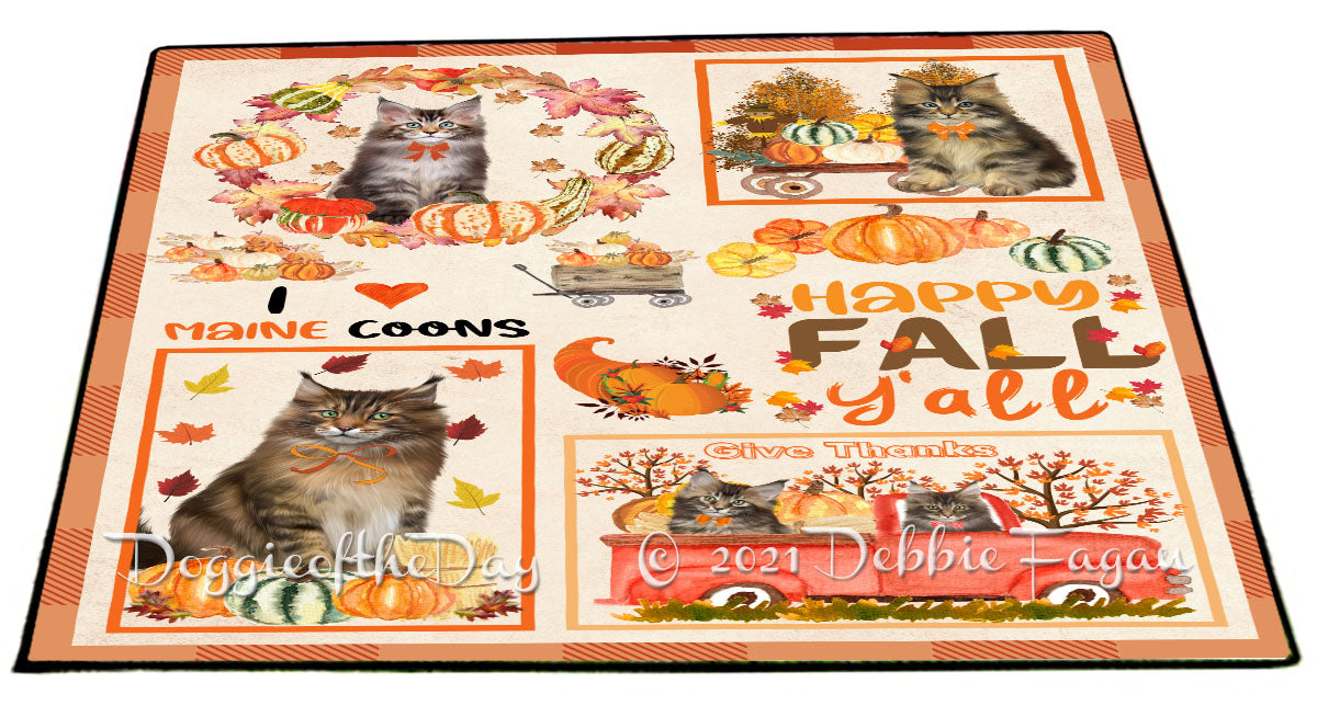 Happy Fall Y'all Pumpkin Maine Coon Cats Indoor/Outdoor Welcome Floormat - Premium Quality Washable Anti-Slip Doormat Rug FLMS58678