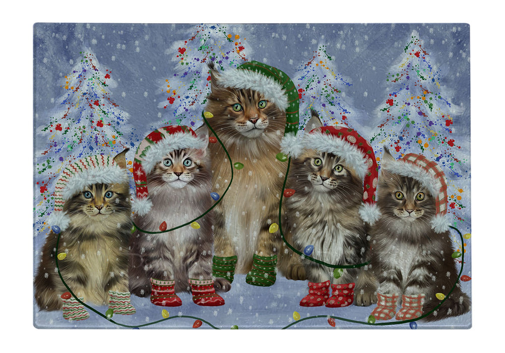 Christmas Lights and Maine Coon Cats Cutting Board - For Kitchen - Scratch & Stain Resistant - Designed To Stay In Place - Easy To Clean By Hand - Perfect for Chopping Meats, Vegetables