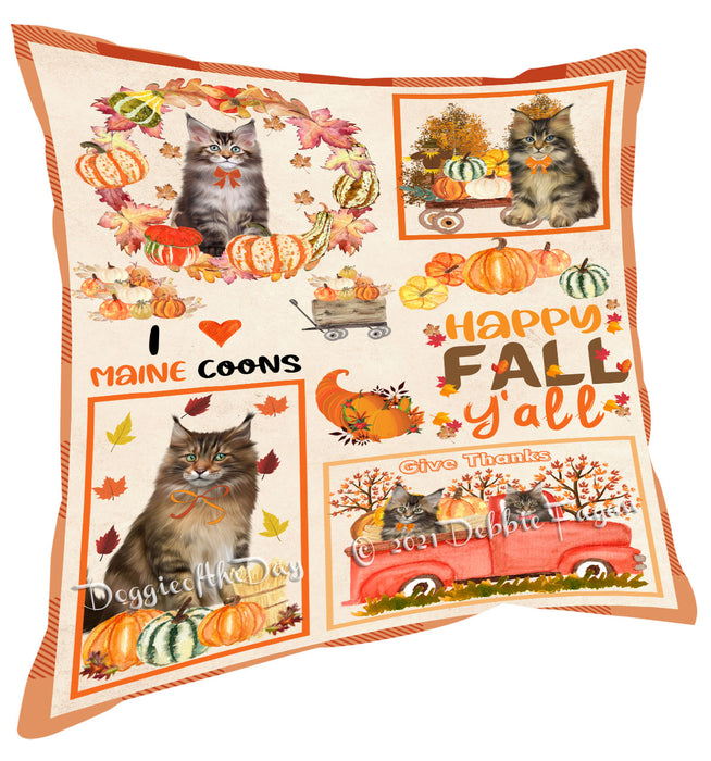 Happy Fall Y'all Pumpkin Maine Coon Cats Pillow with Top Quality High-Resolution Images - Ultra Soft Pet Pillows for Sleeping - Reversible & Comfort - Ideal Gift for Dog Lover - Cushion for Sofa Couch Bed - 100% Polyester