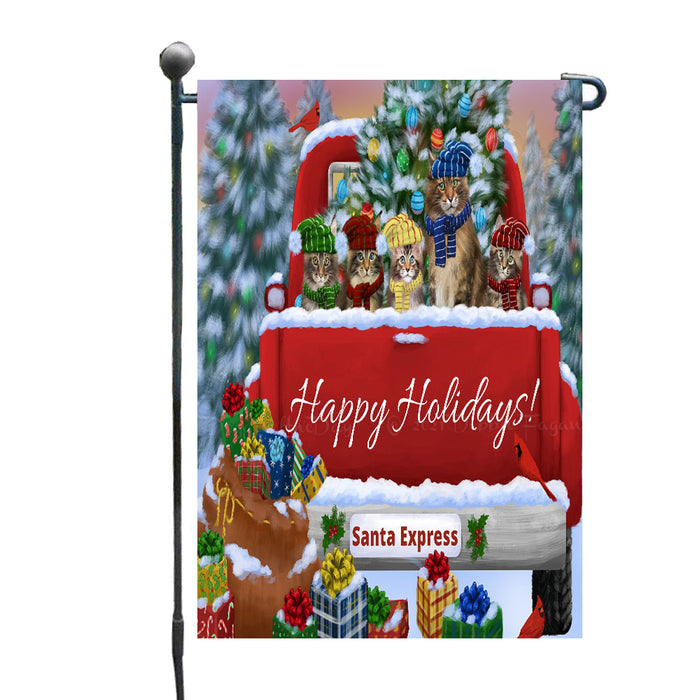 Christmas Red Truck Travlin Home for the Holidays Maine Coon Cats Garden Flags- Outdoor Double Sided Garden Yard Porch Lawn Spring Decorative Vertical Home Flags 12 1/2"w x 18"h